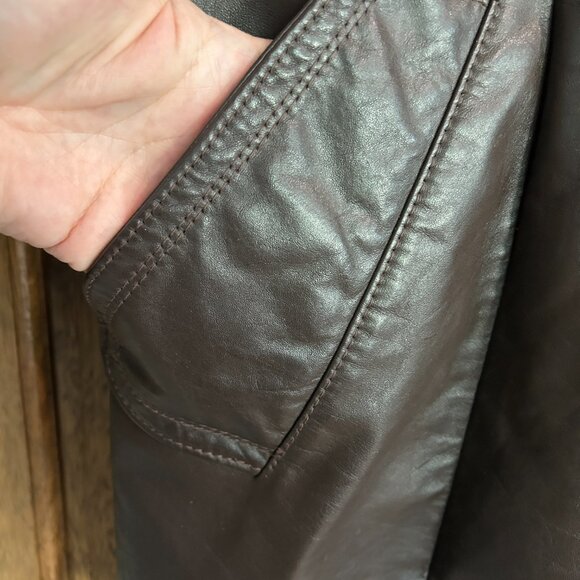 Vtg Sears Men’s Brown Leather Coat Sz 40 | Double Breasted 3/4 Length Lined - Picture 5 of 14